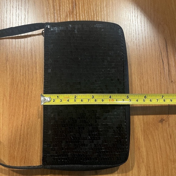 Y2K Black Satin Sequin Shoulder bag 90s Mini Purse Zip Vintage Holiday Glam - Picture 5 of 7